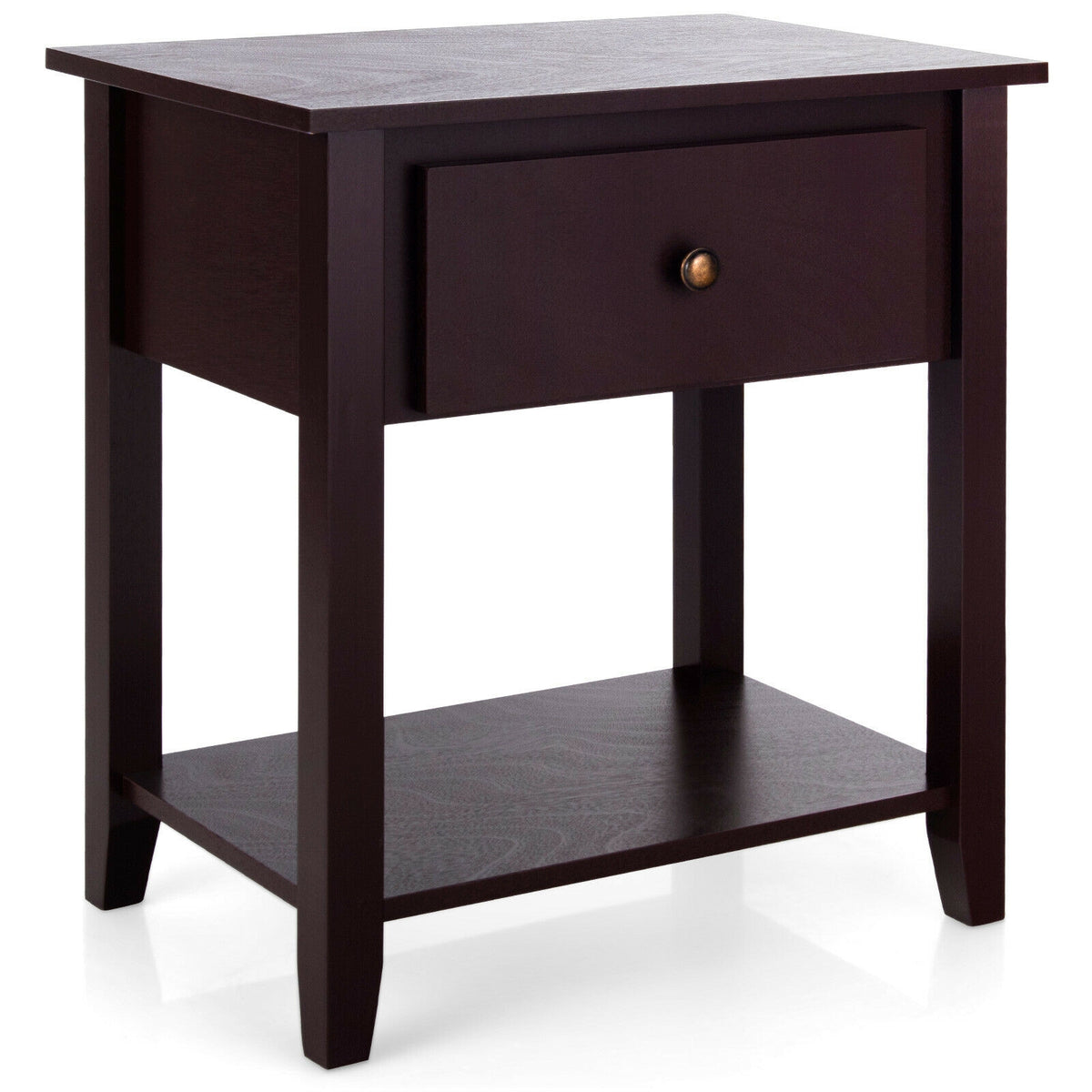 Nightstand with Drawer and Storage Shelf for Bedroom Living Room-Dark Brown-Nightstands-DECOROLALA