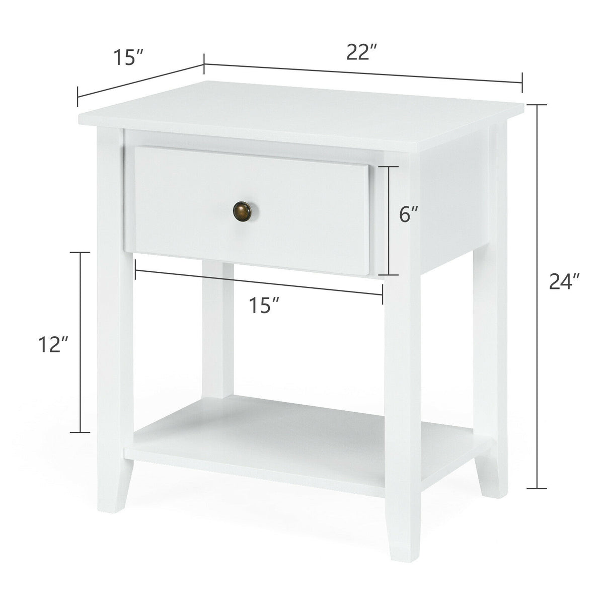 Nightstand with Drawer and Storage Shelf for Bedroom Living Room-White-Nightstands-DECOROLALA