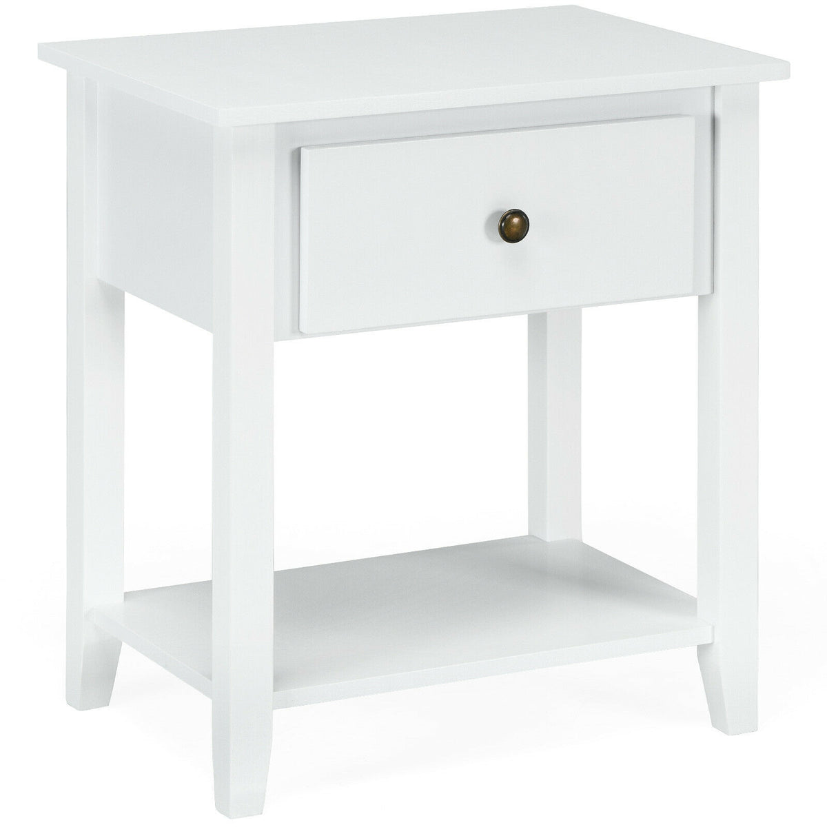 Nightstand with Drawer and Storage Shelf for Bedroom Living Room-White-Nightstands-DECOROLALA
