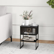 Nightstand with Flip up Door Storage Shelf-Black-Nightstands-DECOROLALA