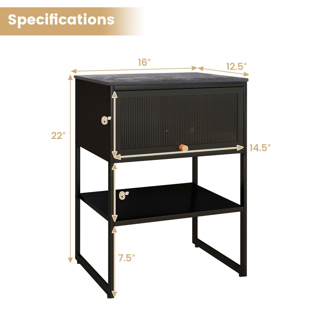 Nightstand with Flip up Door Storage Shelf-Black-Nightstands-DECOROLALA