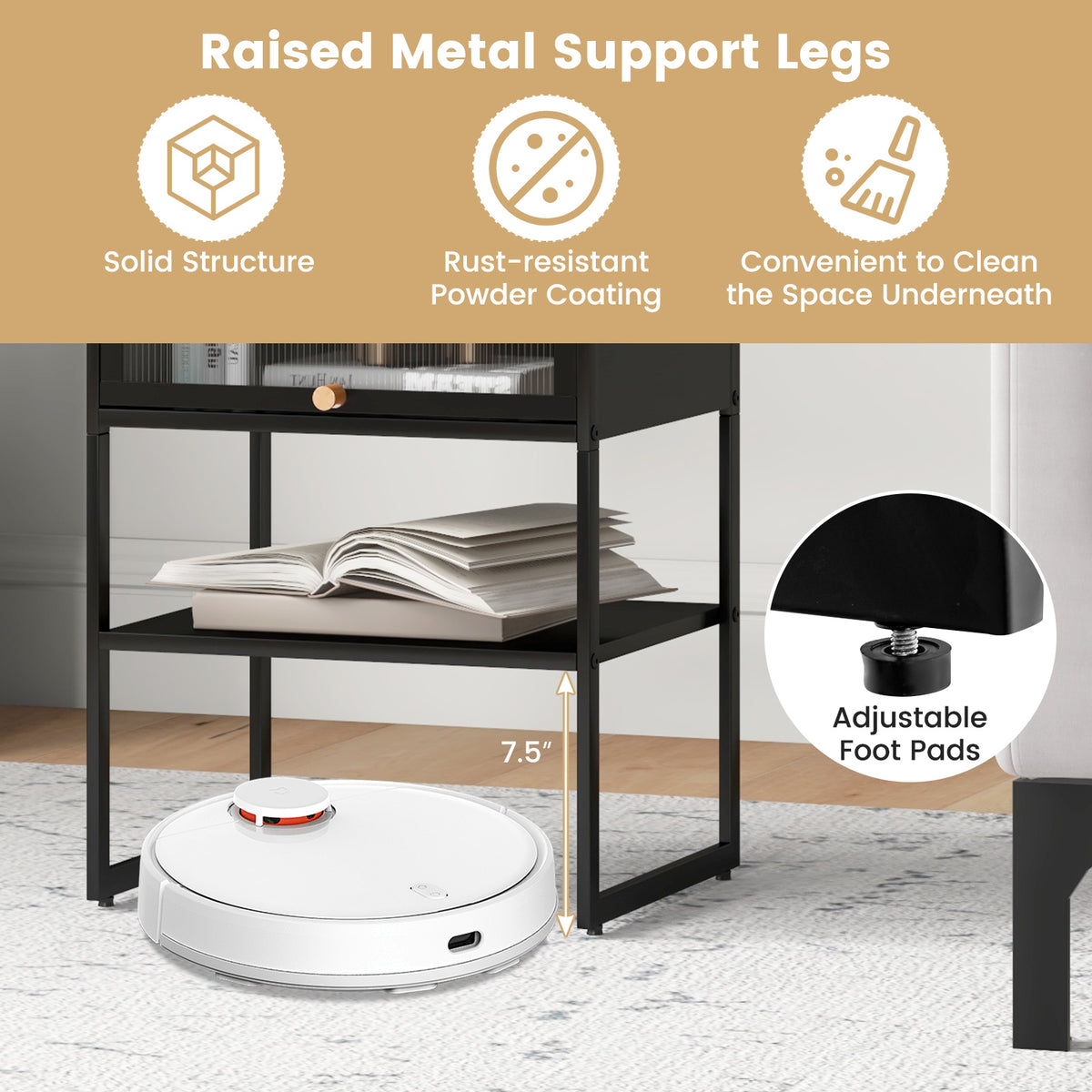 Nightstand with Flip up Door Storage Shelf-Black-Nightstands-DECOROLALA