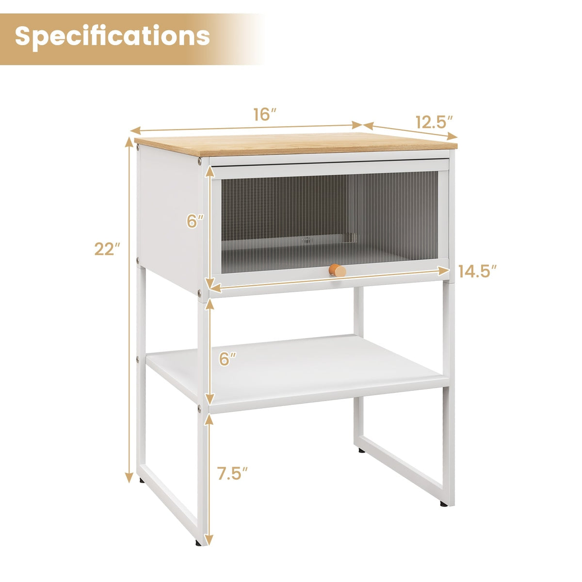 Nightstand with Flip up Door Storage Shelf-White-Nightstands-DECOROLALA