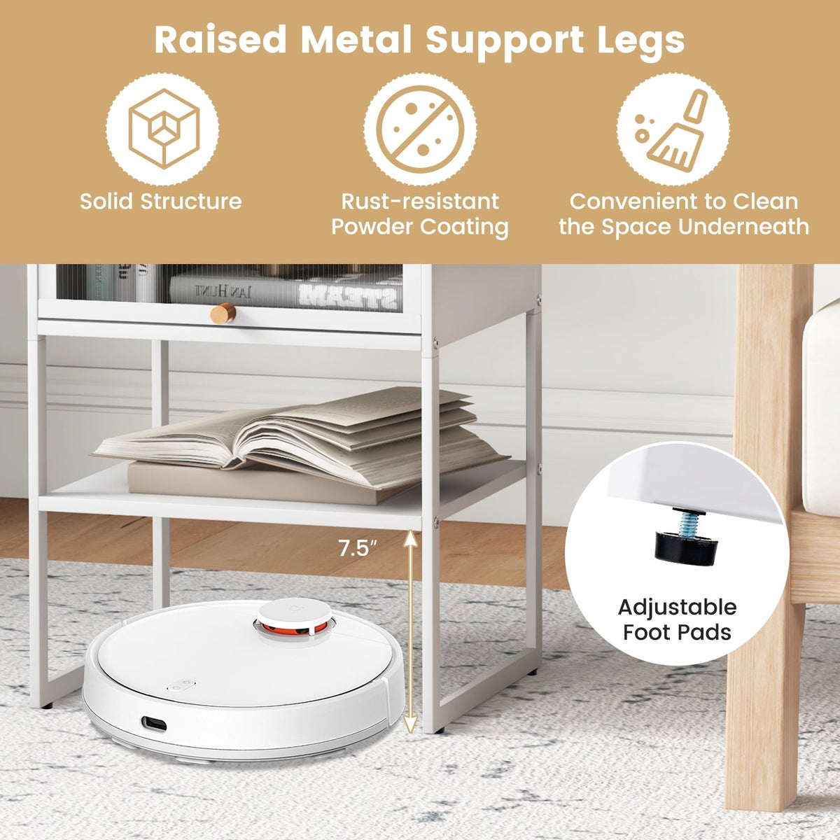Nightstand with Flip up Door Storage Shelf-White-Nightstands-DECOROLALA