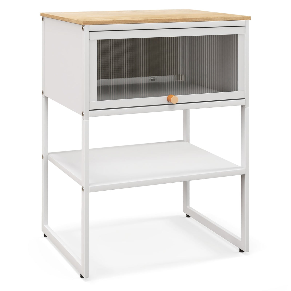 Nightstand with Flip up Door Storage Shelf-White-Nightstands-DECOROLALA