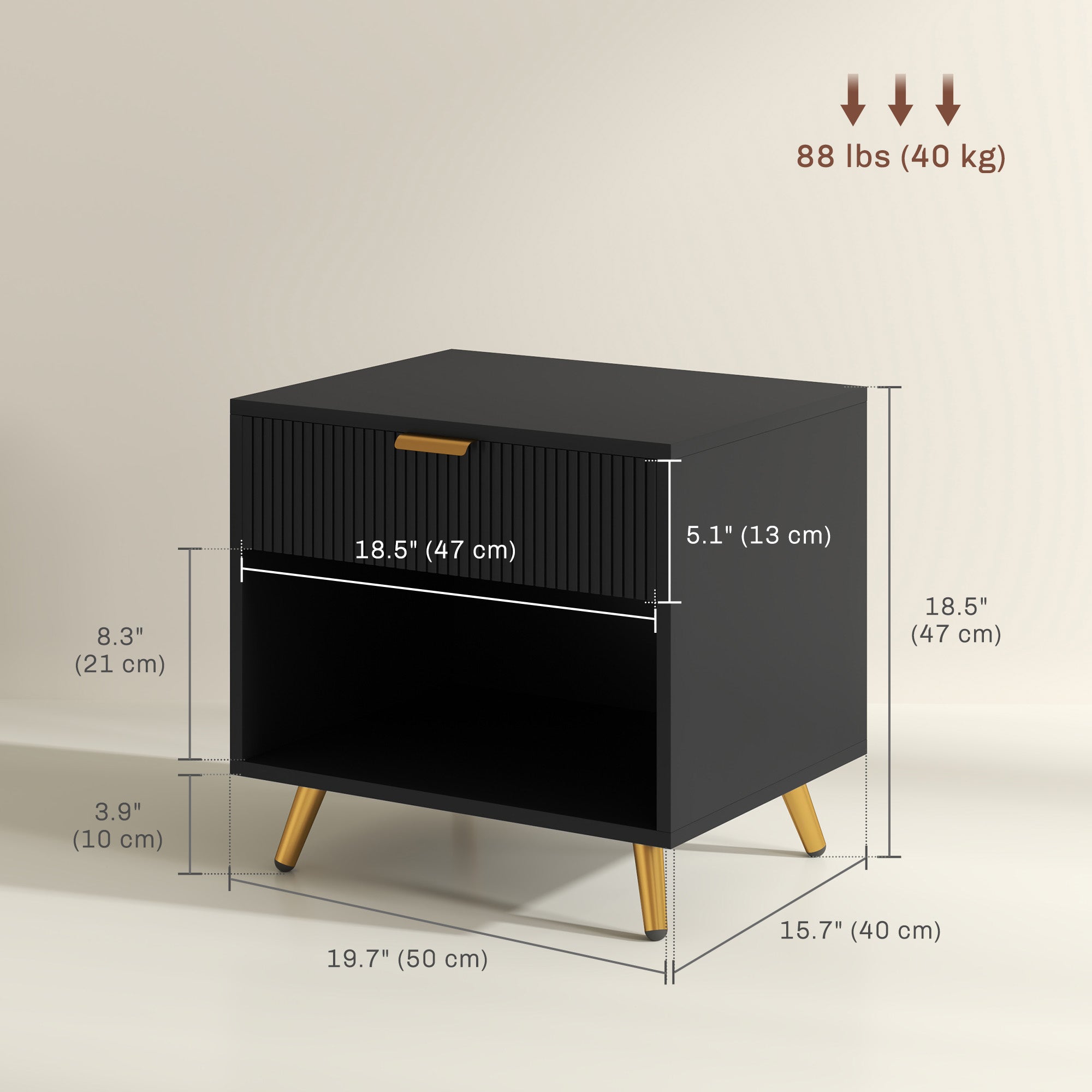 Nightstand with Fluted Panel and Drawer - Black 19.7" W-Home Furnishings > Bedroom Furniture > Bedside Tables-DECOROLALA