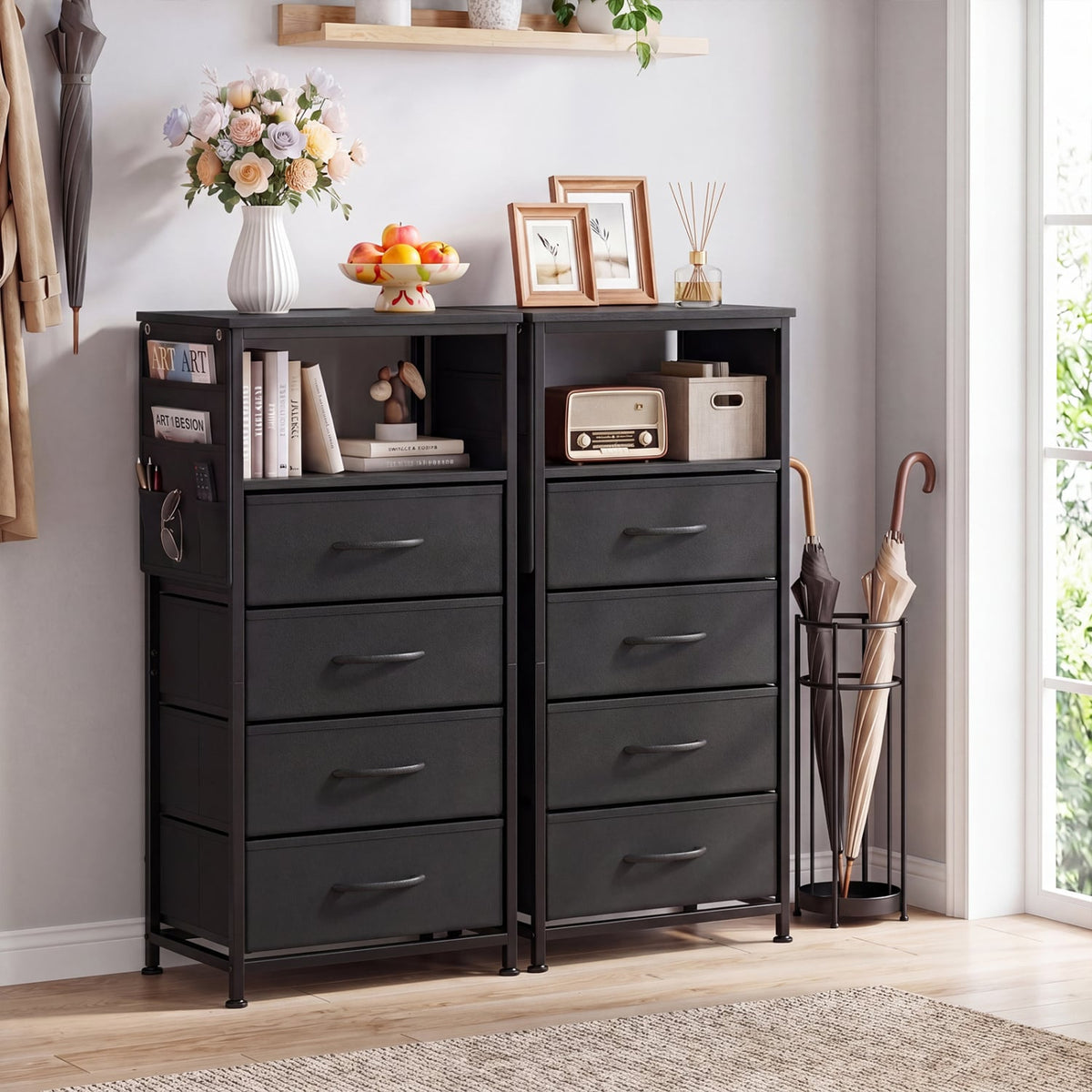 Nightstand with Integrated Charging Station 34" Modern Bedside Table-Black-Nightstands-DECOROLALA