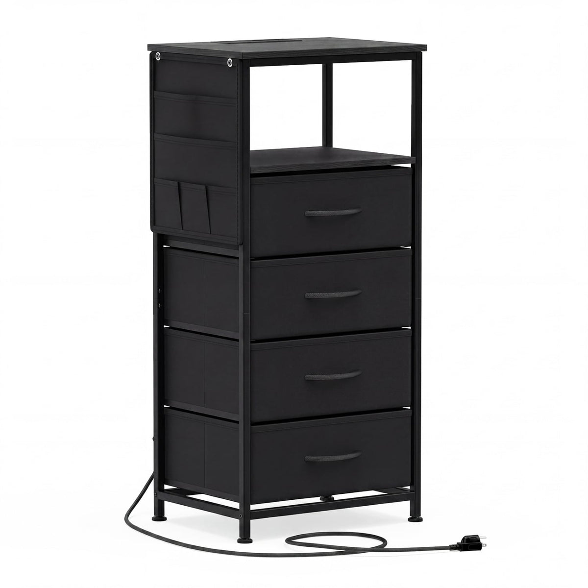 Nightstand with Integrated Charging Station 34" Modern Bedside Table-Black-Nightstands-DECOROLALA
