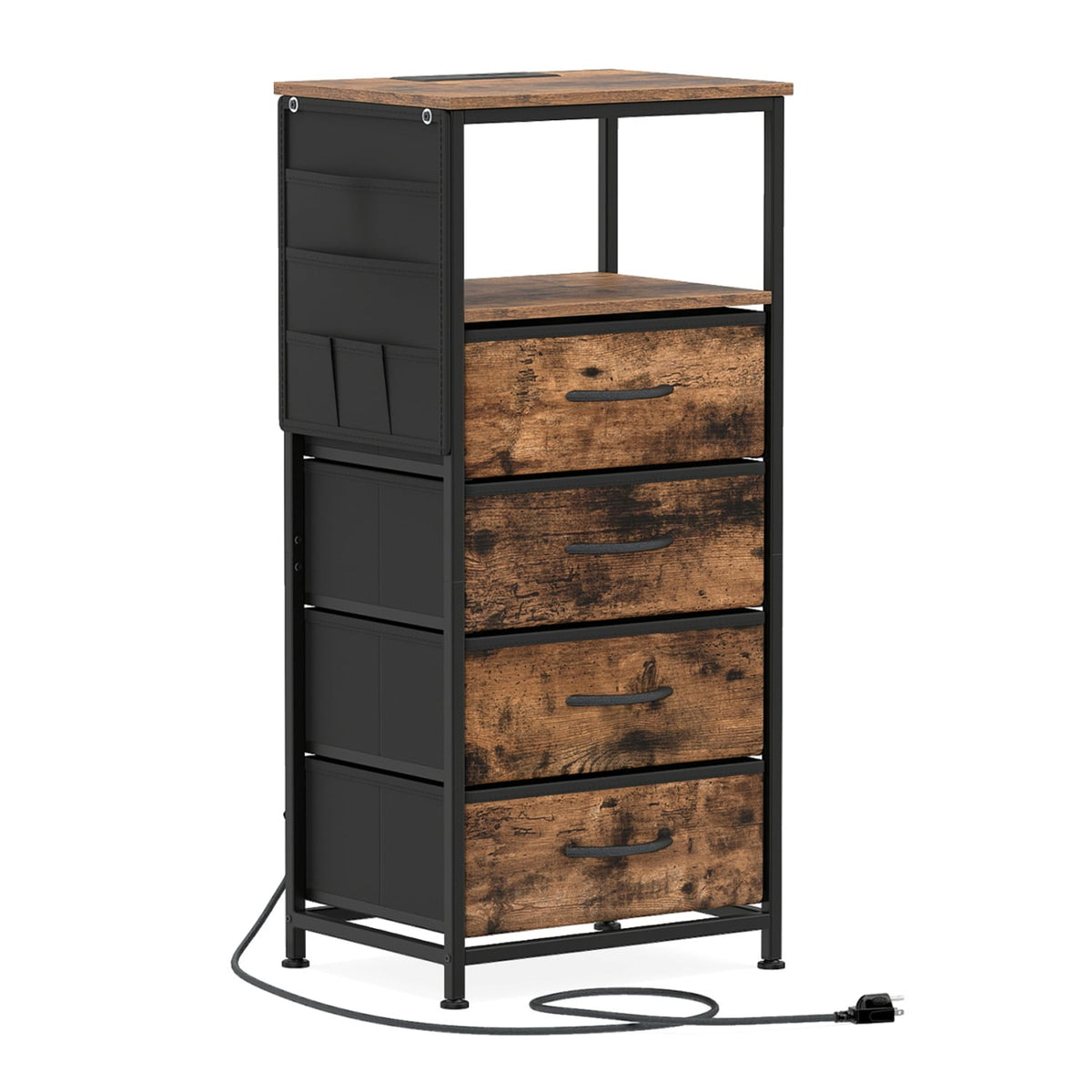 Nightstand with Integrated Charging Station 34" Modern Bedside Table-Rustic Brown-Nightstands-DECOROLALA