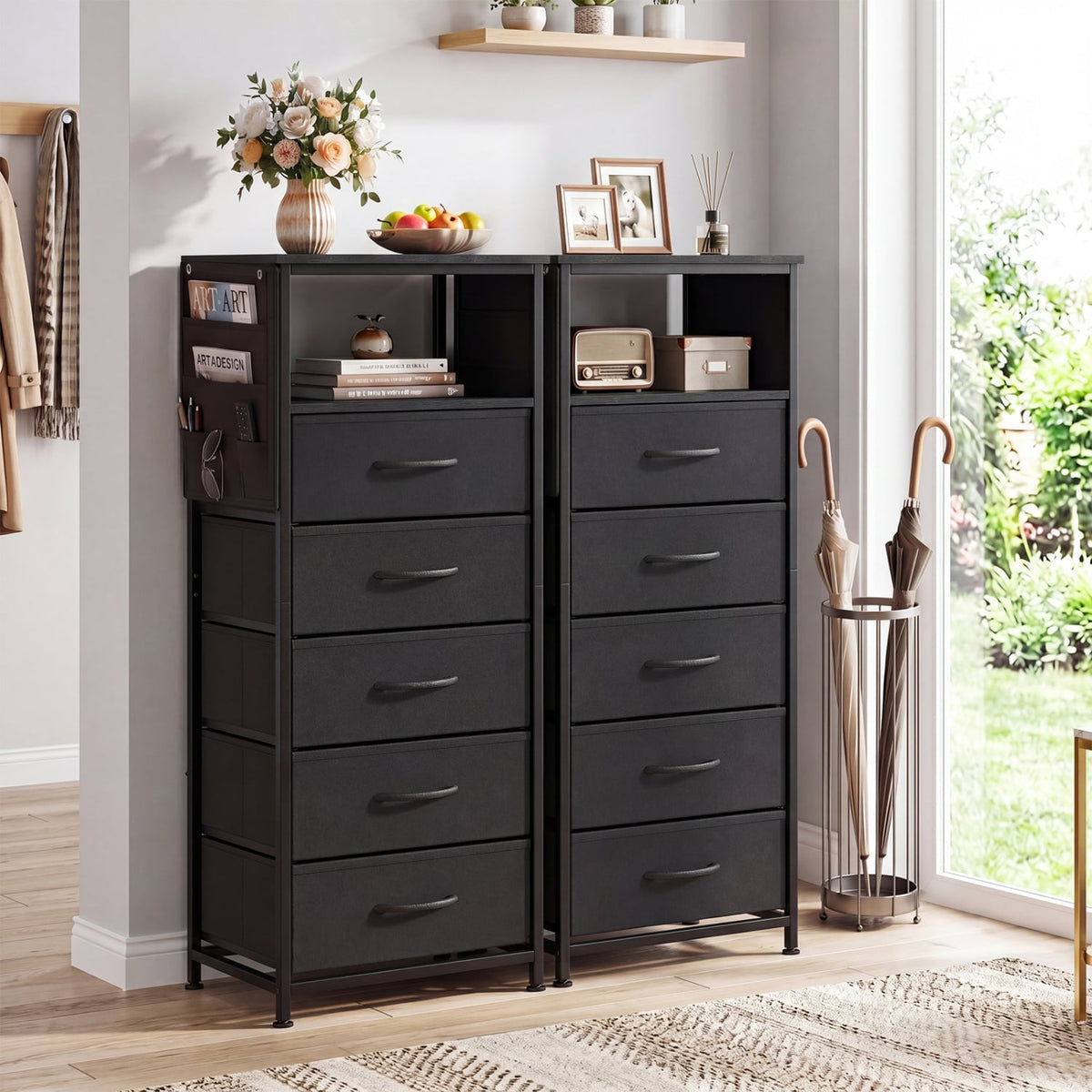 Nightstand with Integrated Charging Station 39 Inches Modern Bedside Table-Black-Nightstands-DECOROLALA