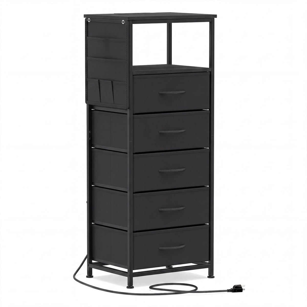 Nightstand with Integrated Charging Station 39 Inches Modern Bedside Table-Black-Nightstands-DECOROLALA