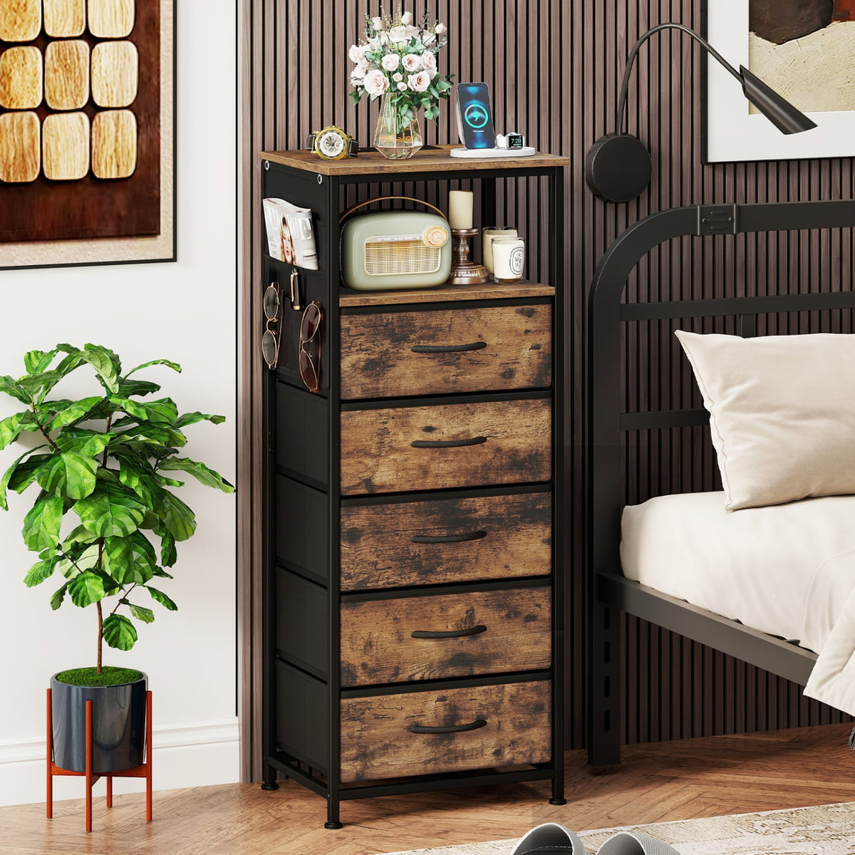 Nightstand with Integrated Charging Station 39 Inches Modern Bedside Table-Brown-Nightstands-DECOROLALA