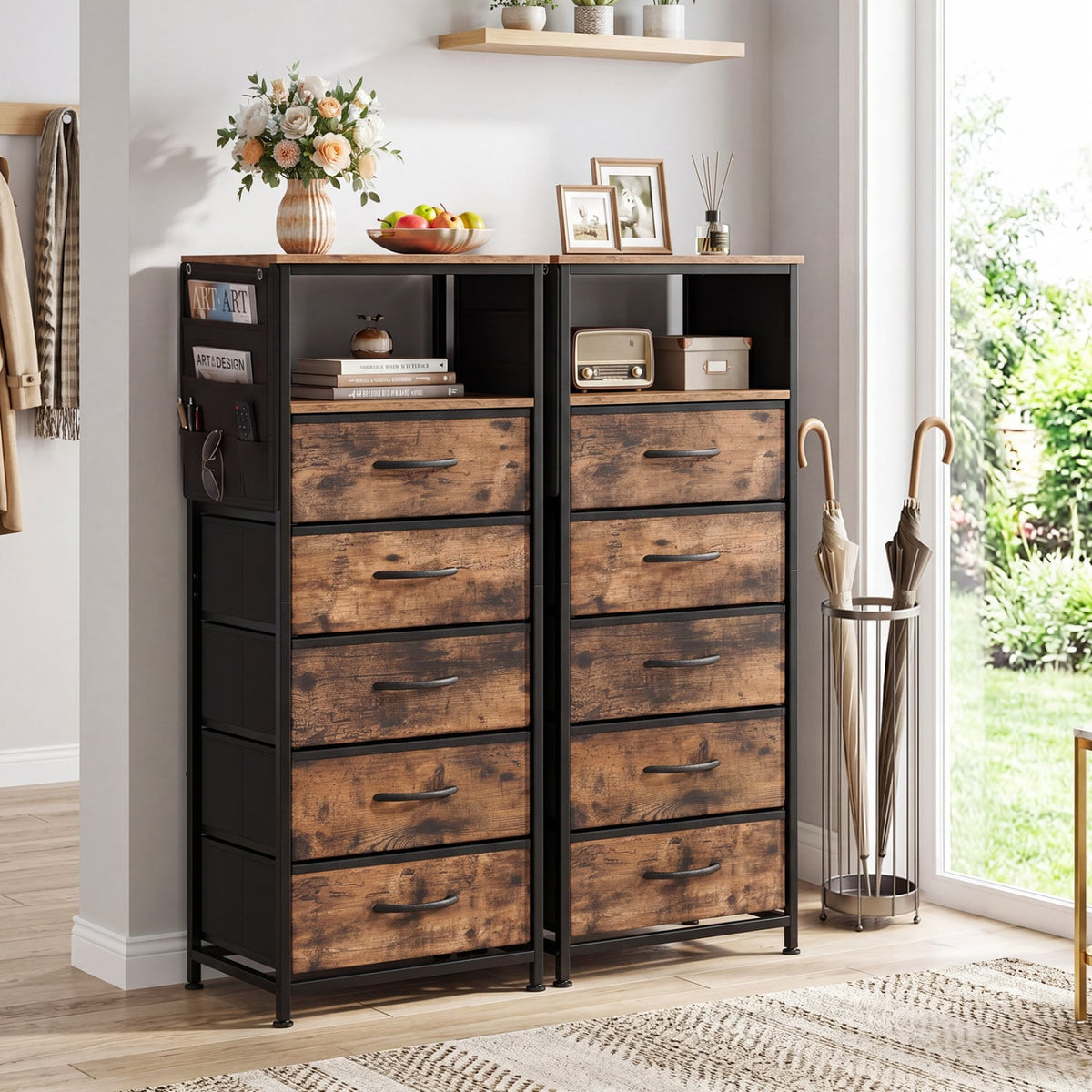 Nightstand with Integrated Charging Station 39 Inches Modern Bedside Table-Brown-Nightstands-DECOROLALA