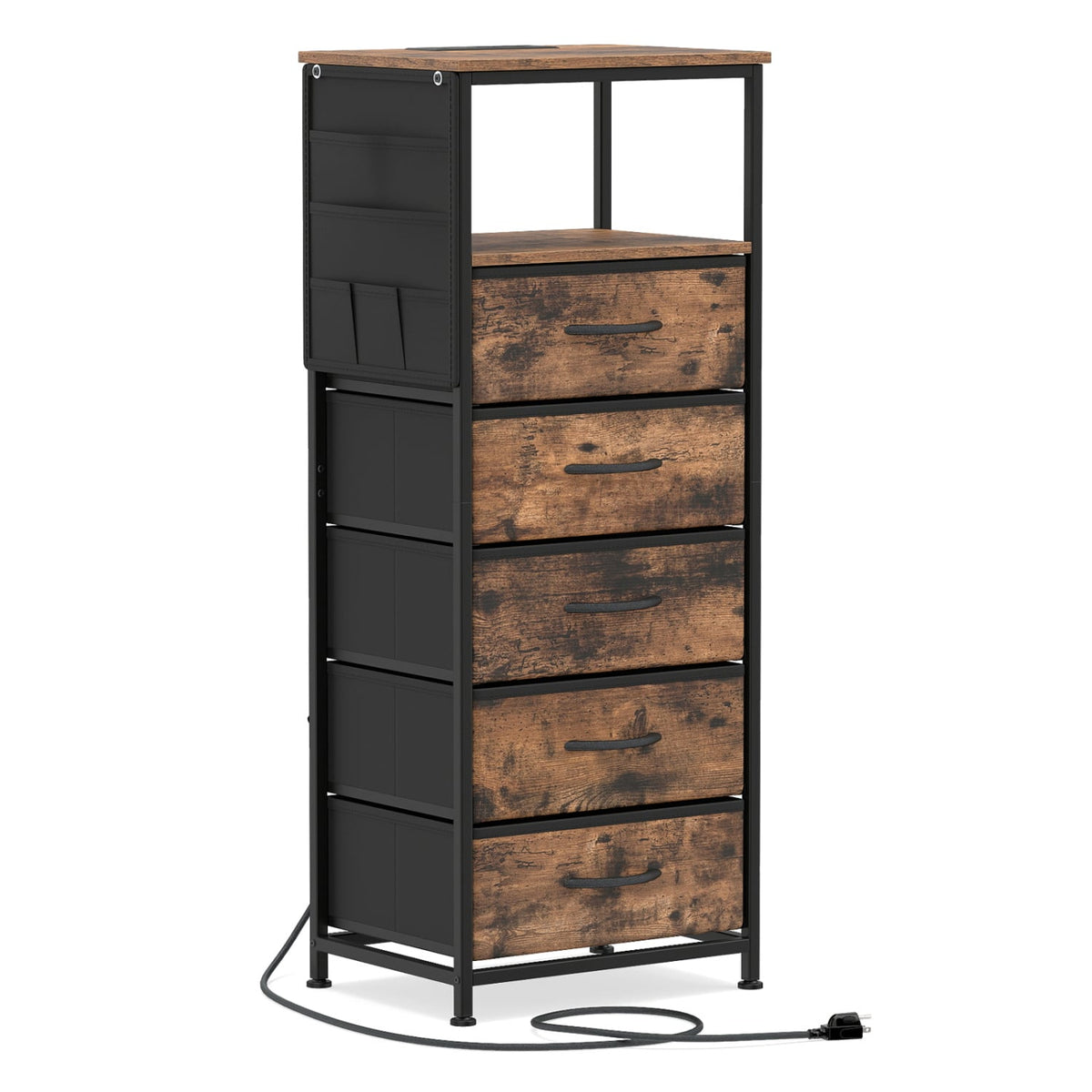 Nightstand with Integrated Charging Station 39 Inches Modern Bedside Table-Brown-Nightstands-DECOROLALA