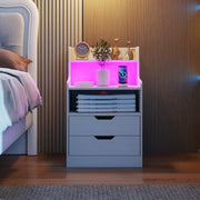 Nightstand with LED Light and Charging Station for Living Room Bedroom-White-Nightstands-DECOROLALA