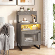 Nightstand with LED Lights Modern End Table with Top Tray Open Compartment and Storage Cabinet-Gray-Nightstands-DECOROLALA