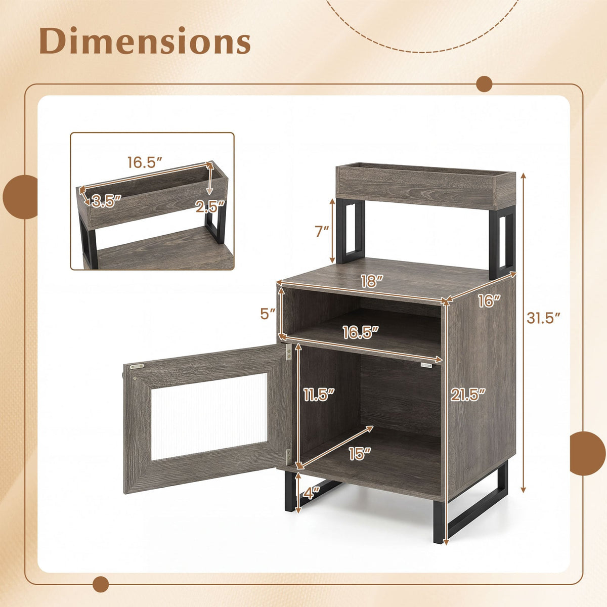 Nightstand with LED Lights Modern End Table with Top Tray Open Compartment and Storage Cabinet-Gray-Nightstands-DECOROLALA