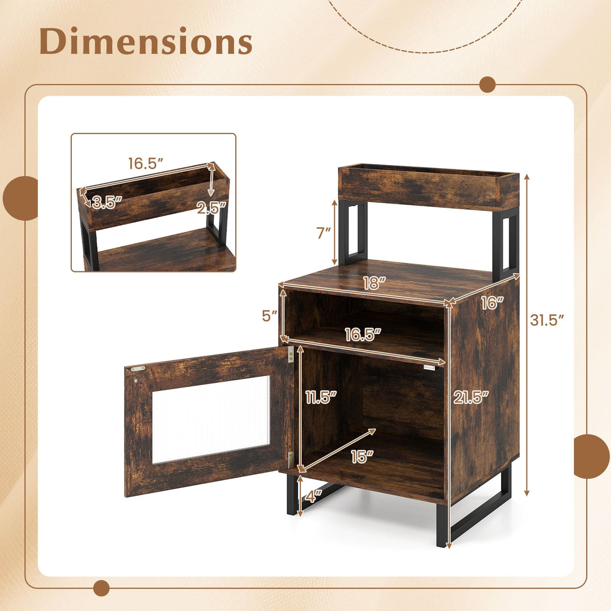 Nightstand with LED Lights Modern End Table with Top Tray Open Compartment and Storage Cabinet-Rustic Brown-Nightstands-DECOROLALA