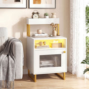 Nightstand with LED Lights Modern End Table with Top Tray Open Compartment and Storage Cabinet-White-Nightstands-DECOROLALA