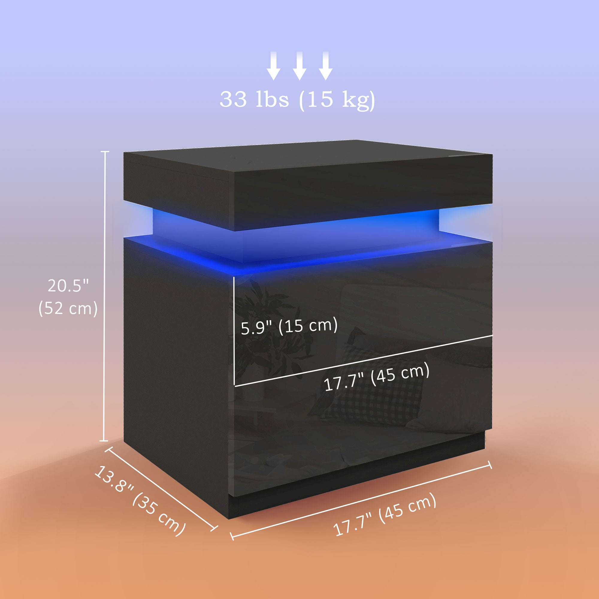 Nightstand with LED Lights and 2 Drawers - Black-Home Furnishings > Bedroom Furniture > Bedside Tables-DECOROLALA