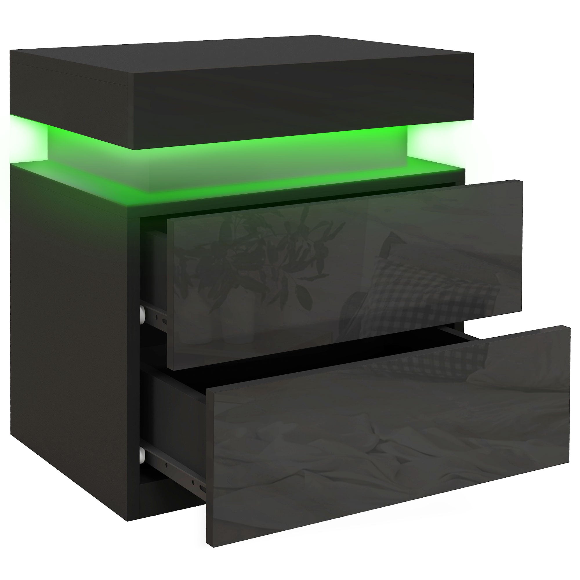 Nightstand with LED Lights and 2 Drawers - Black-Home Furnishings > Bedroom Furniture > Bedside Tables-DECOROLALA
