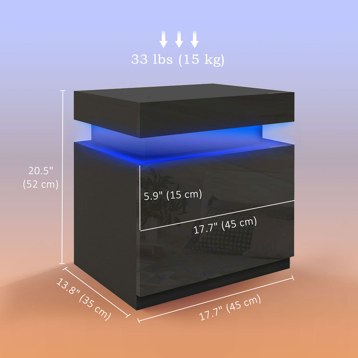 Nightstand with LED Lights and 2 Drawers - Black-Nightstands-DECOROLALA