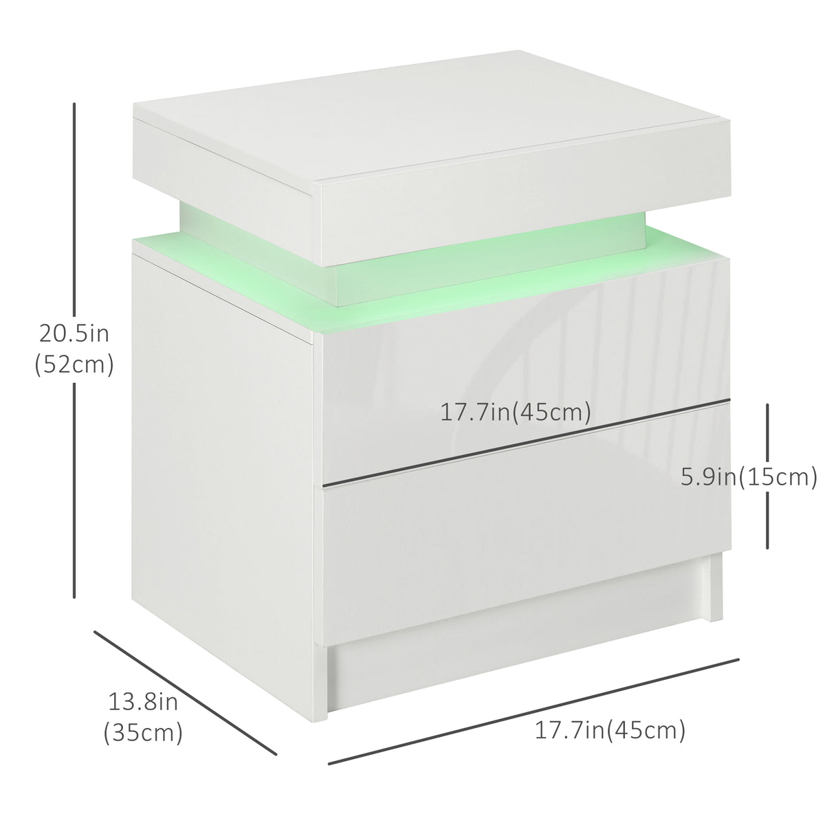 Nightstand with LED Lights and 2 Drawers - White-Home Furnishings > Bedroom Furniture > Bedside Tables-DECOROLALA