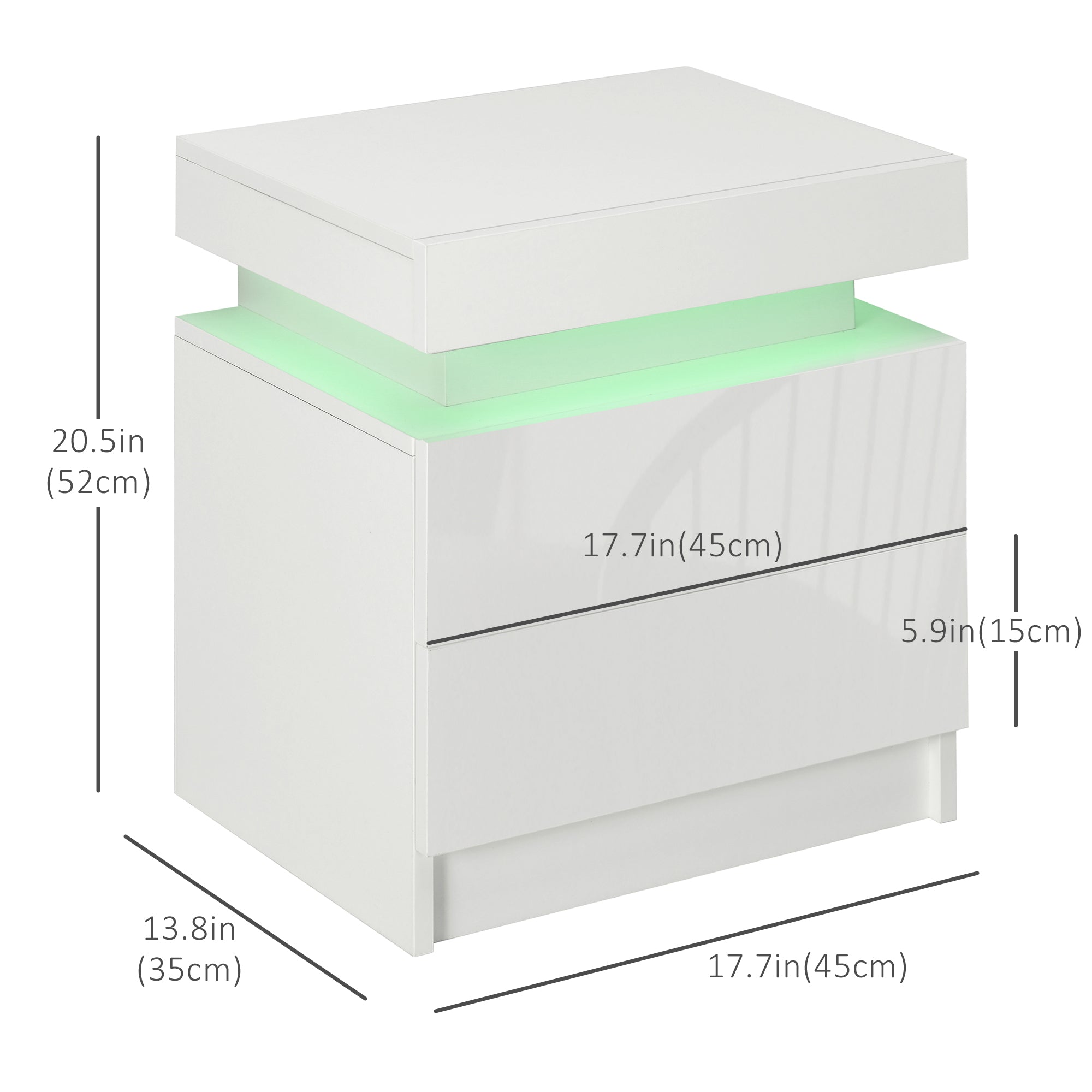 Nightstand with LED Lights and 2 Drawers - White-Home Furnishings > Bedroom Furniture > Bedside Tables-DECOROLALA