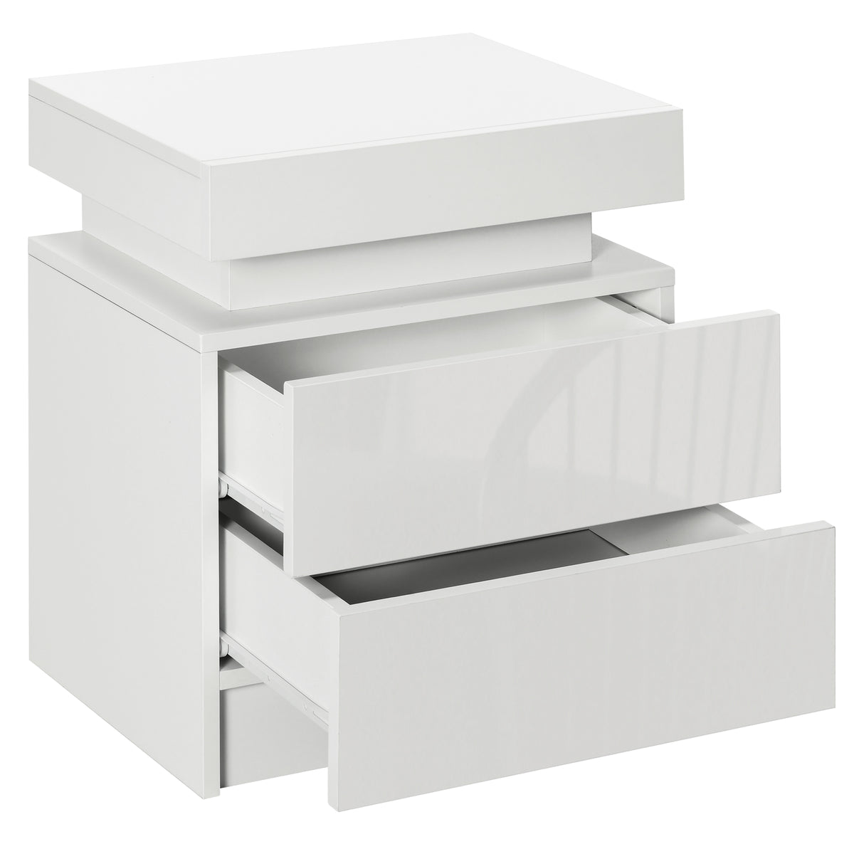 Nightstand with LED Lights and 2 Drawers - White-Home Furnishings > Bedroom Furniture > Bedside Tables-DECOROLALA