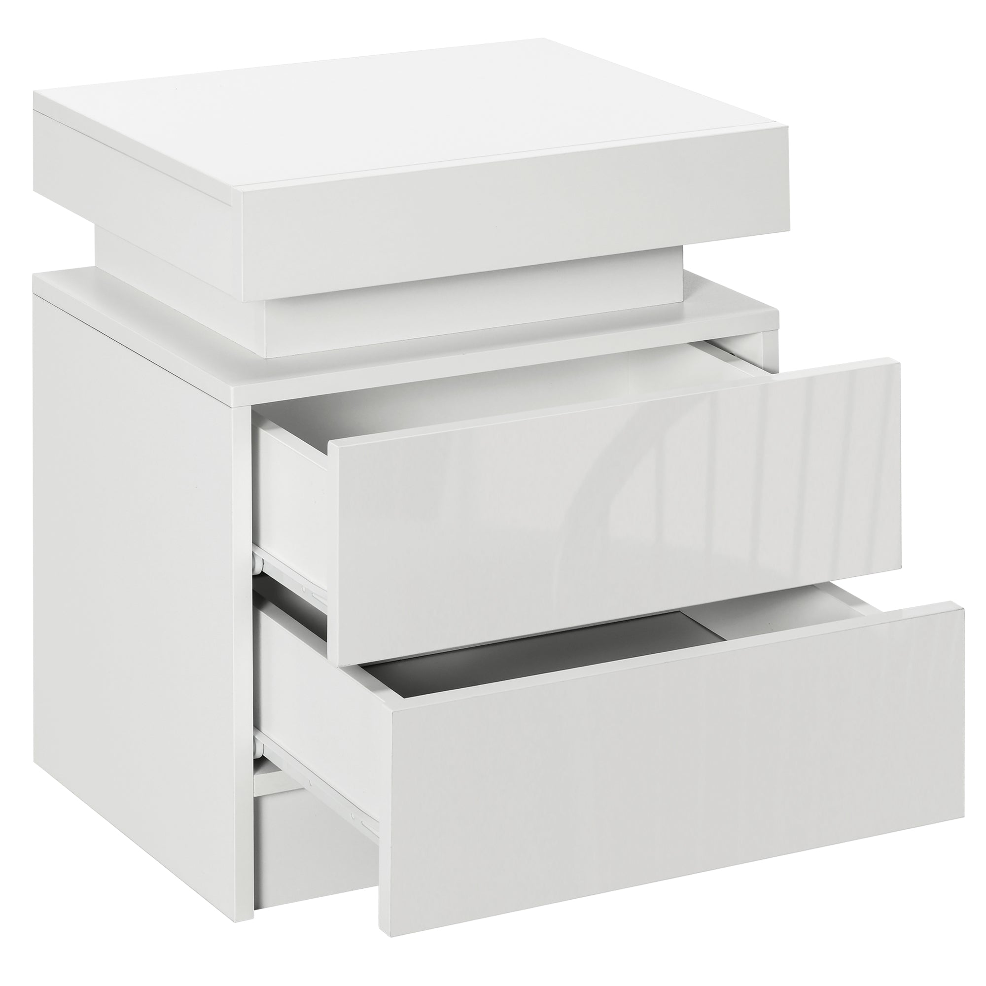 Nightstand with LED Lights and 2 Drawers - White-Home Furnishings > Bedroom Furniture > Bedside Tables-DECOROLALA