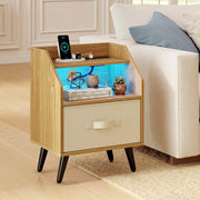 Nightstand with Power Outlets and Open Storage Shelf-Natrual-Nightstands-DECOROLALA