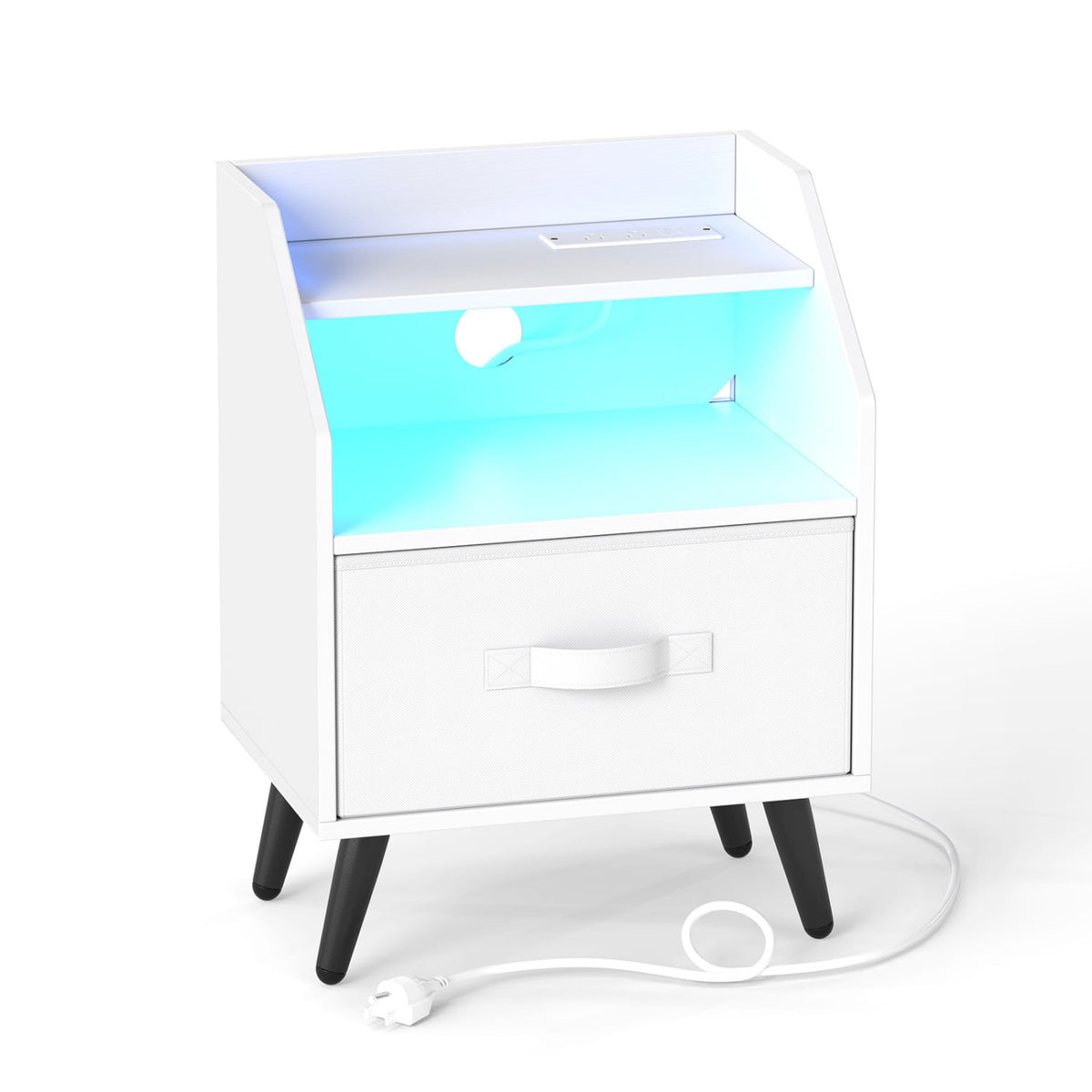 Nightstand with Power Outlets and Open Storage Shelf for Living Room-White-Nightstands-DECOROLALA