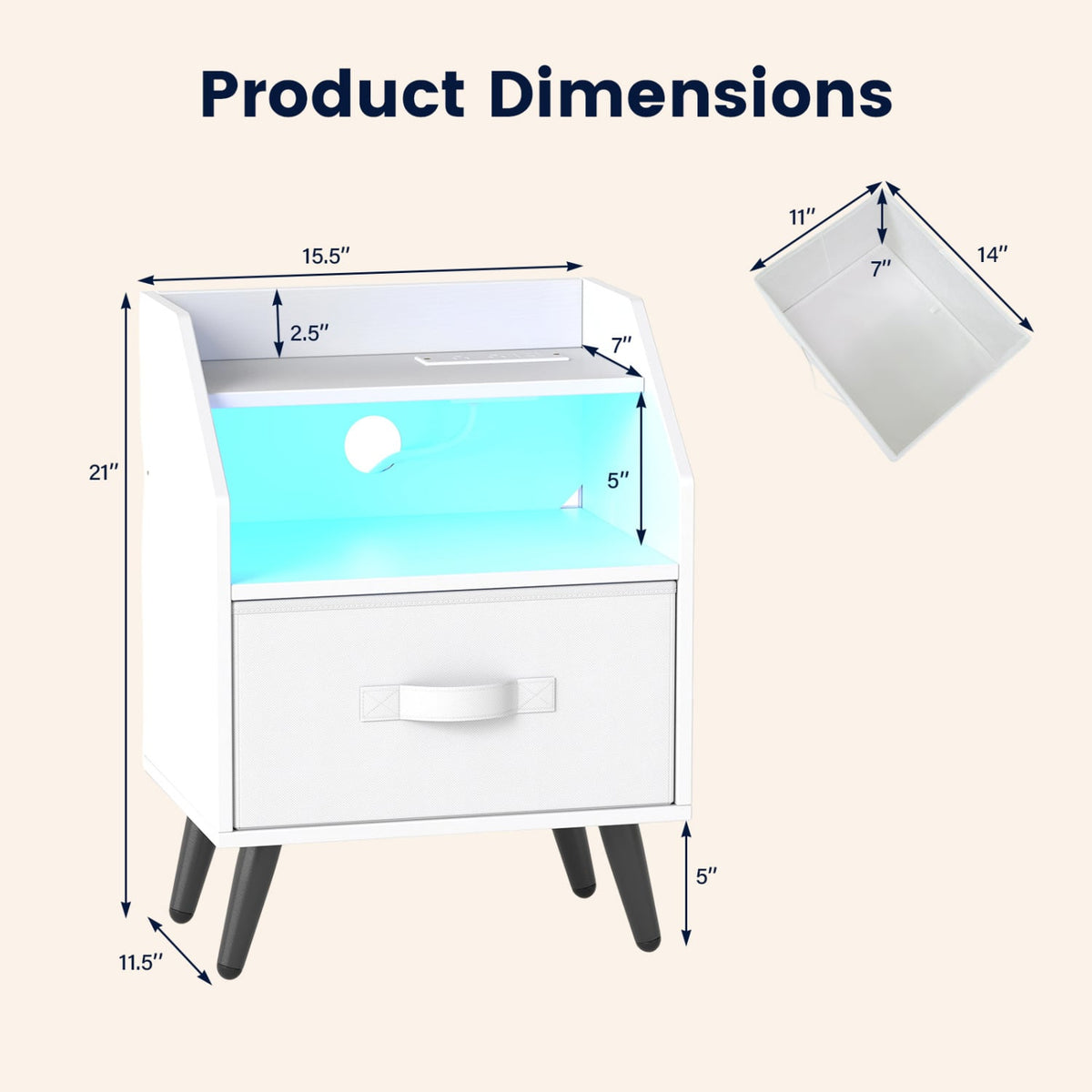 Nightstand with Power Outlets and Open Storage Shelf for Living Room-White-Nightstands-DECOROLALA