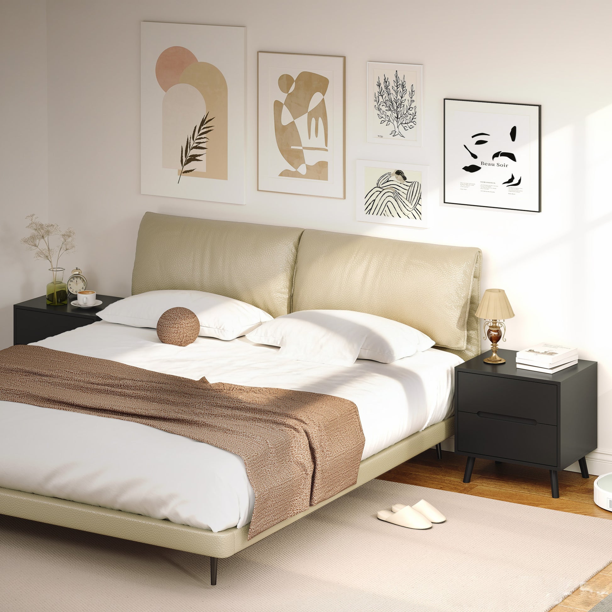 Nightstands Set of 2, Bedside Table with 2 Drawers, Modern Side End Table with Solid Wood Legs for Bedroom, Black-Home Furnishings > Bedroom Furniture > Bedside Tables-DECOROLALA