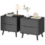 Nightstands Set of 2, Bedside Table with 2 Drawers, Modern Side End Table with Solid Wood Legs for Bedroom, Black-Home Furnishings > Bedroom Furniture > Bedside Tables-DECOROLALA