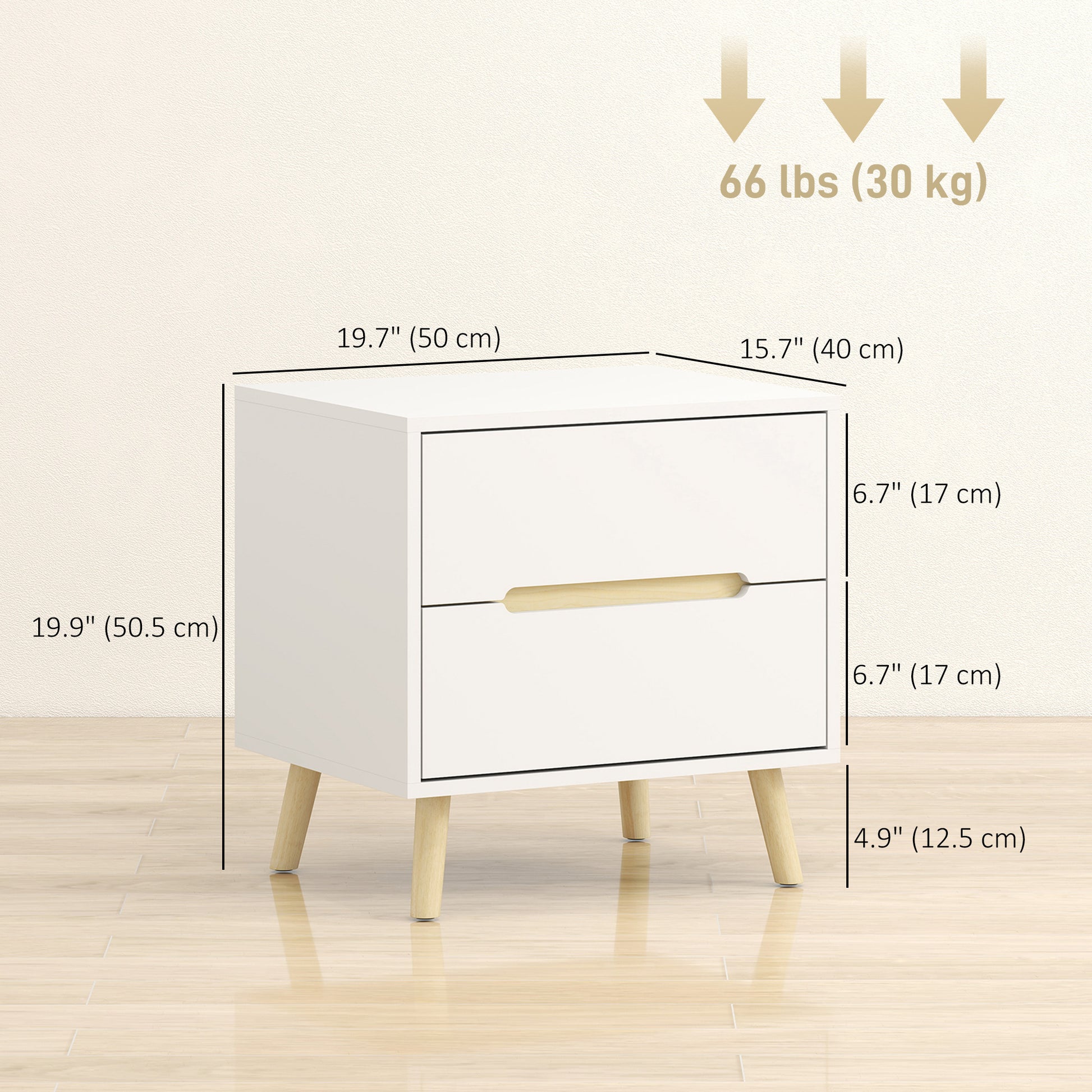 Nightstands Set of 2, Bedside Table with 2 Drawers, Modern Side End Table with Solid Wood Legs for Bedroom, White-Home Furnishings > Bedroom Furniture > Bedside Tables-DECOROLALA