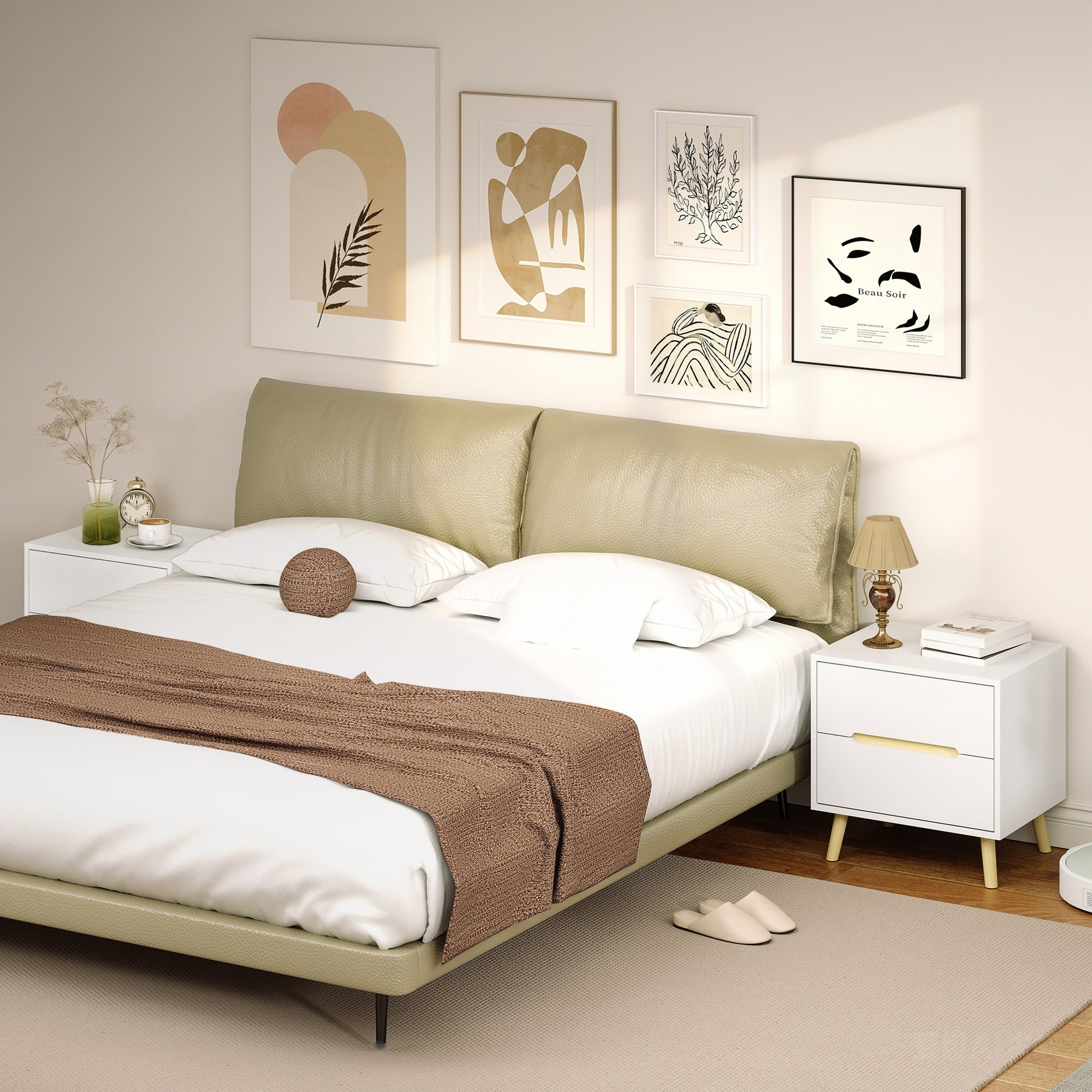 Nightstands Set of 2, Bedside Table with 2 Drawers, Modern Side End Table with Solid Wood Legs for Bedroom, White-Home Furnishings > Bedroom Furniture > Bedside Tables-DECOROLALA