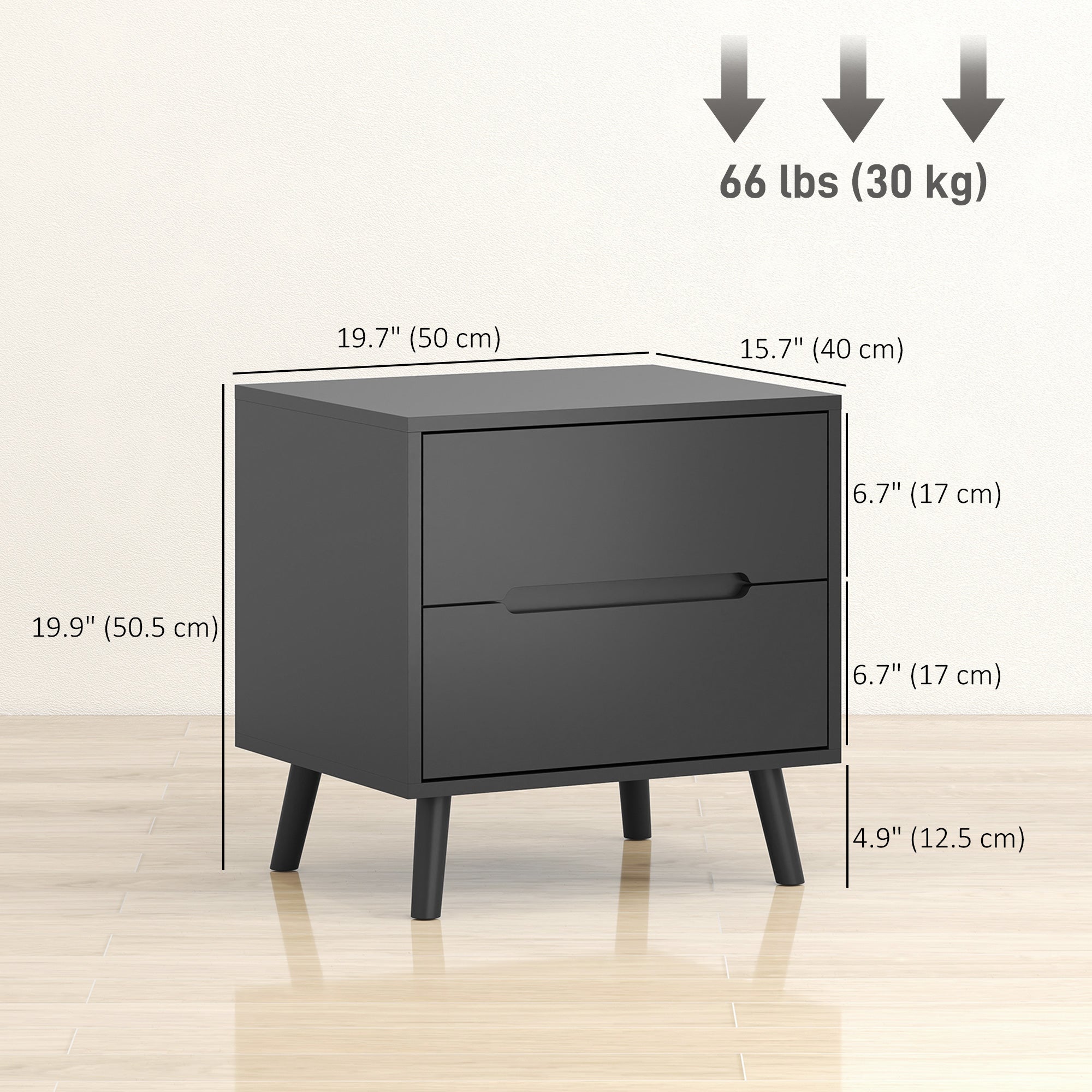Nightstands Set of 2 - Modern 2-Drawer Bedside Tables, Black-Home Furnishings > Bedroom Furniture > Bedside Tables-DECOROLALA