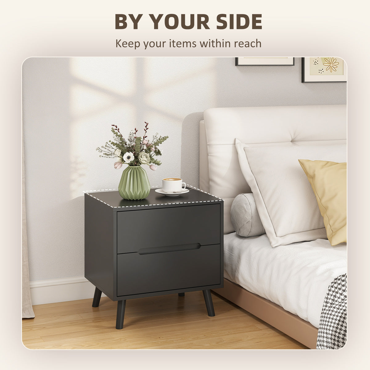 Nightstands Set of 2 - Modern 2-Drawer Bedside Tables, Black-Home Furnishings > Bedroom Furniture > Bedside Tables-DECOROLALA