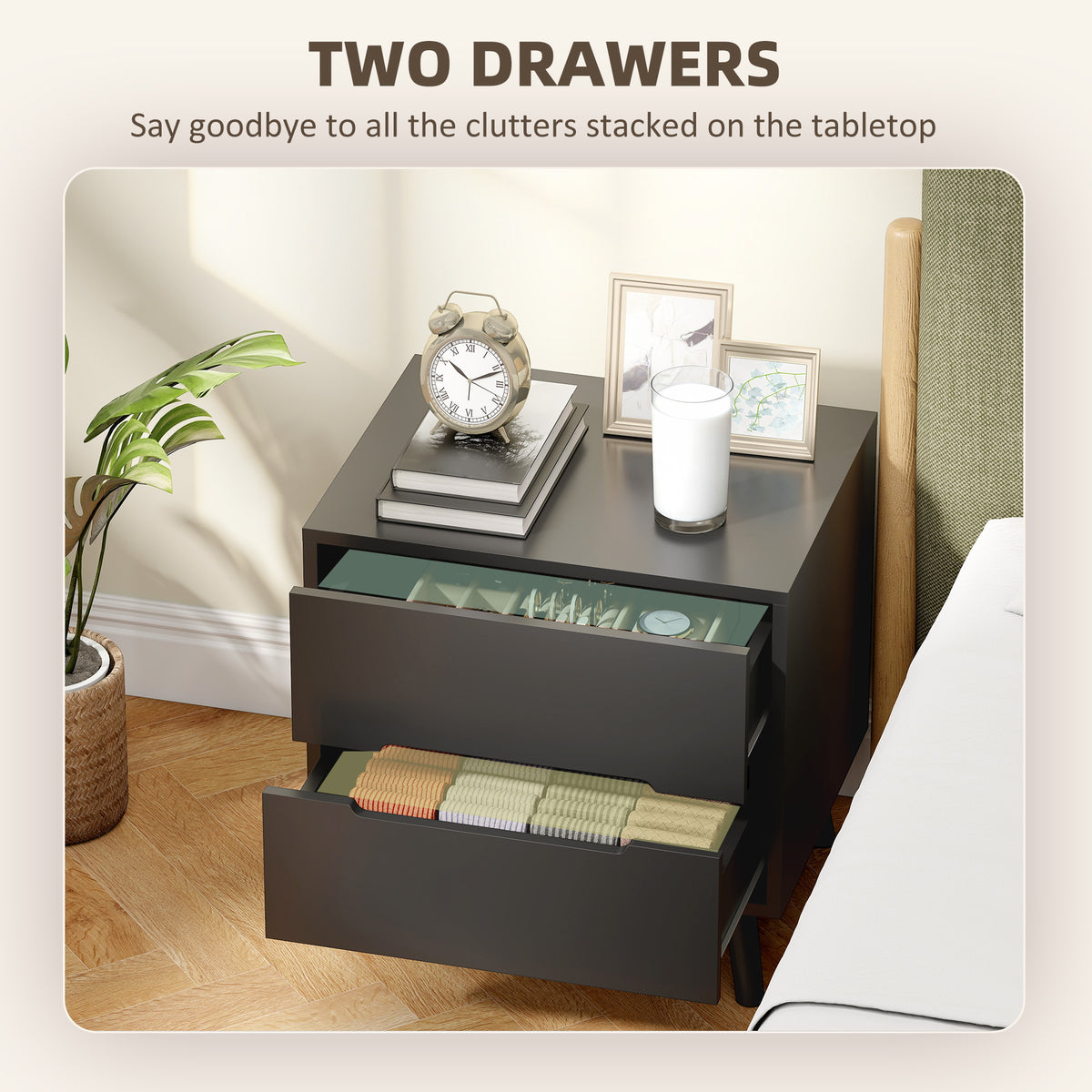 Nightstands Set of 2 - Modern 2-Drawer Bedside Tables, Black-Home Furnishings > Bedroom Furniture > Bedside Tables-DECOROLALA