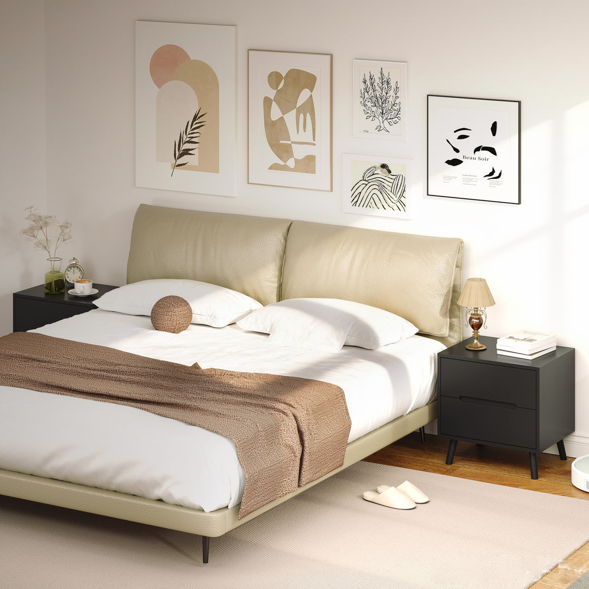 Nightstands Set of 2 - Modern 2-Drawer Bedside Tables, Black-Home Furnishings > Bedroom Furniture > Bedside Tables-DECOROLALA