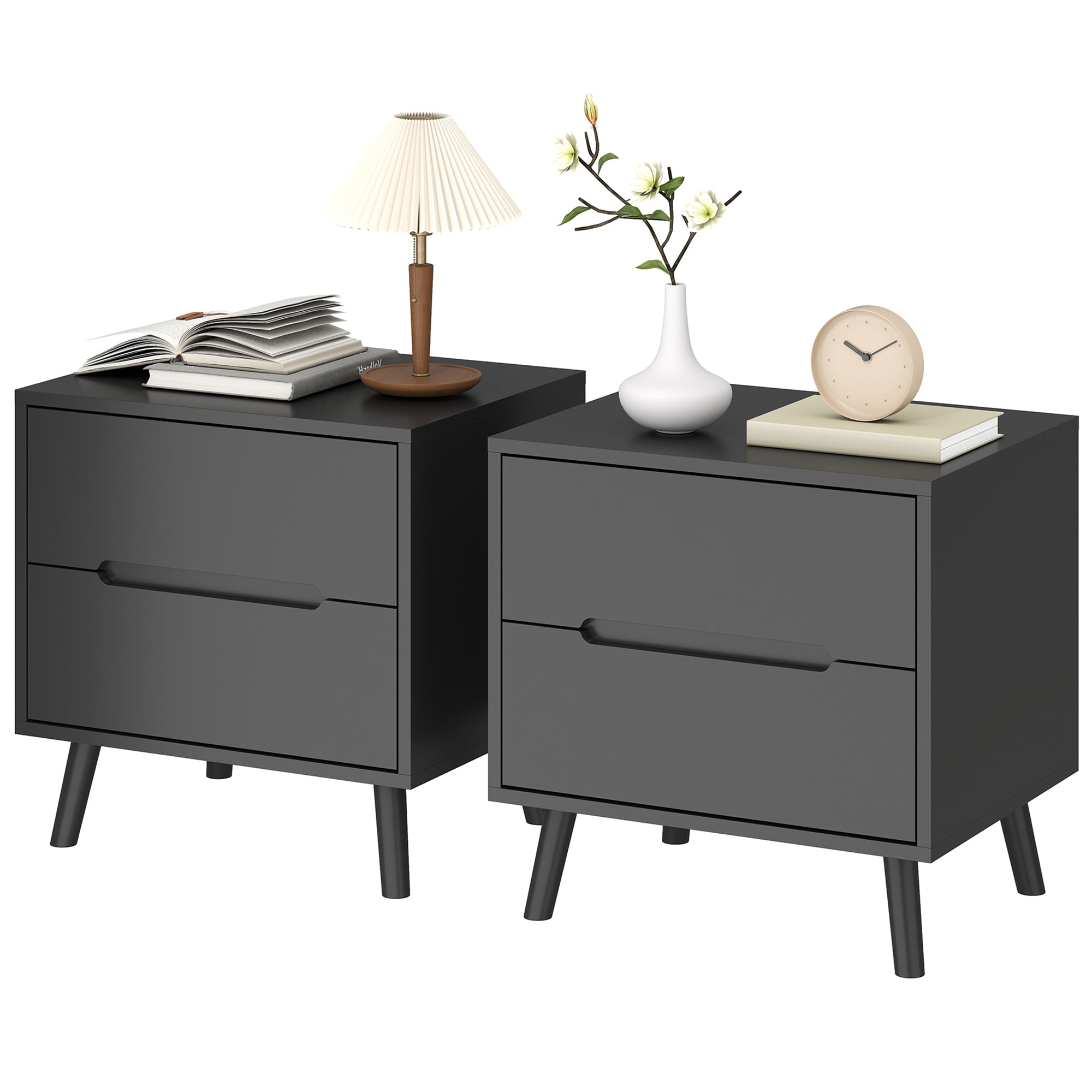 Nightstands Set of 2 - Modern 2-Drawer Bedside Tables, Black-Home Furnishings > Bedroom Furniture > Bedside Tables-DECOROLALA