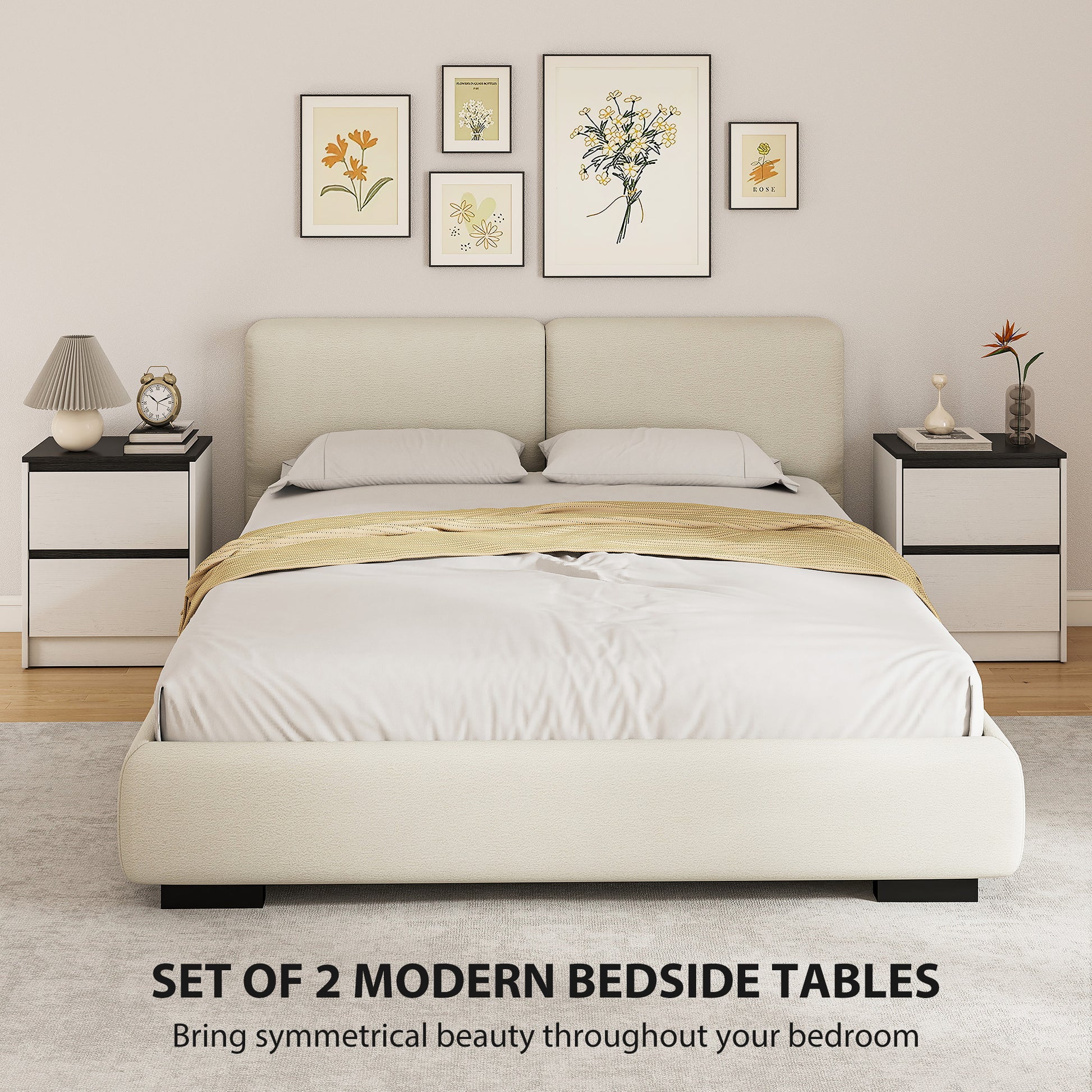 Nightstands Set of 2, Modern Bedside Tables with 2 Drawers, End Side Tables for Bedroom, White-Home Furnishings > Bedroom Furniture > Bedside Tables-DECOROLALA