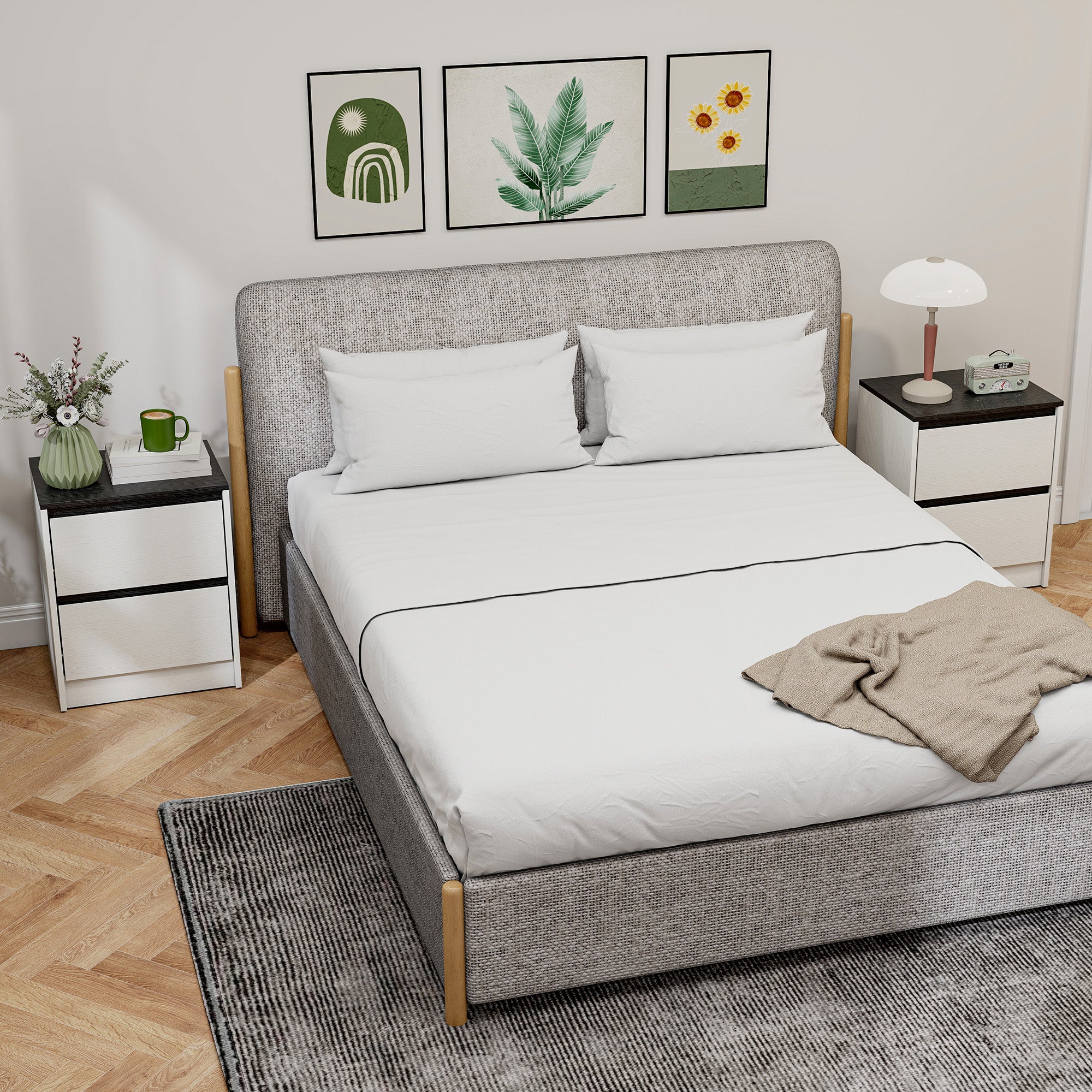Nightstands Set of 2, Modern Bedside Tables with 2 Drawers, End Side Tables for Bedroom, White-Home Furnishings > Bedroom Furniture > Bedside Tables-DECOROLALA