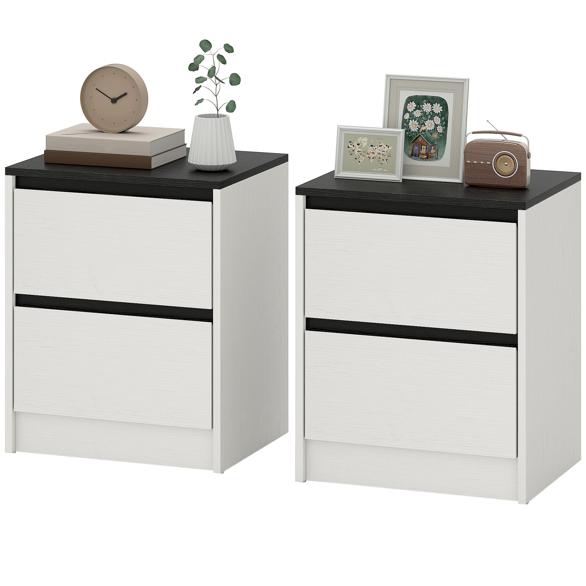 Nightstands Set of 2, Modern Bedside Tables with 2 Drawers, End Side Tables for Bedroom, White-Home Furnishings > Bedroom Furniture > Bedside Tables-DECOROLALA