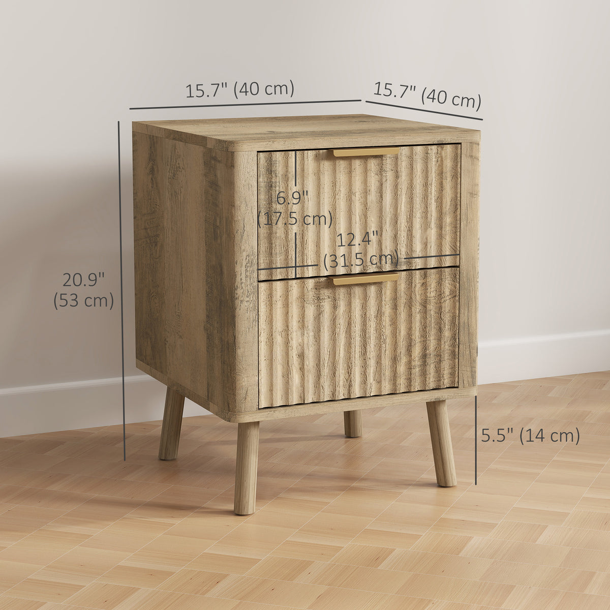 Nightstands Set of 2 - Oak Fluted 2-Drawer Bedside Tables-Home Furnishings > Bedroom Furniture > Bedside Tables-DECOROLALA