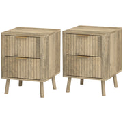 Nightstands Set of 2 - Oak Fluted 2-Drawer Bedside Tables-Home Furnishings > Bedroom Furniture > Bedside Tables-DECOROLALA