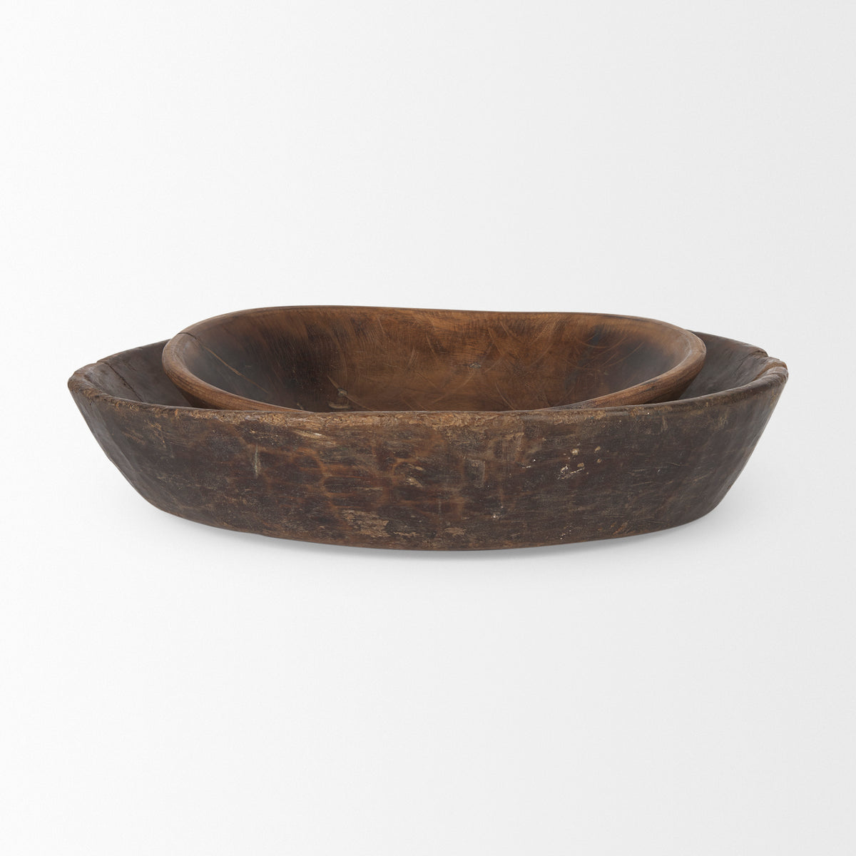 Nikita Set of 2 Large Medium Reclaimed Wood Bowls-Bowls-DECOROLALA