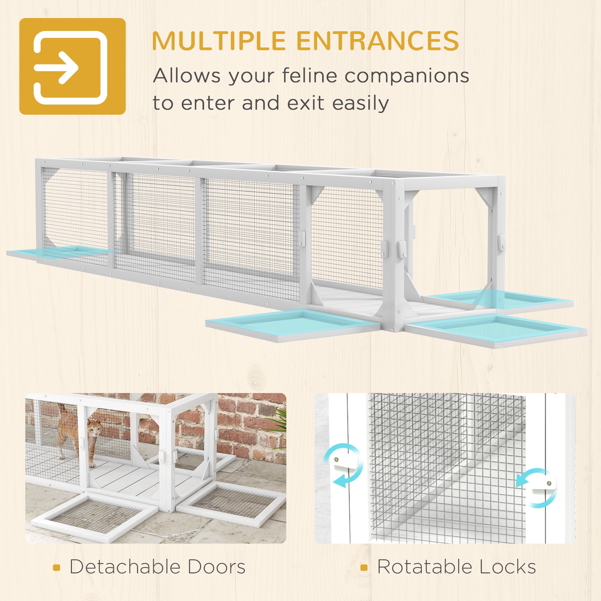 Tunnel pour chat de 79" de long, abri pour chat en forme de L avec design extensible, enclos pour chat utilisable à l’intérieur et à l’extérieur, blanc