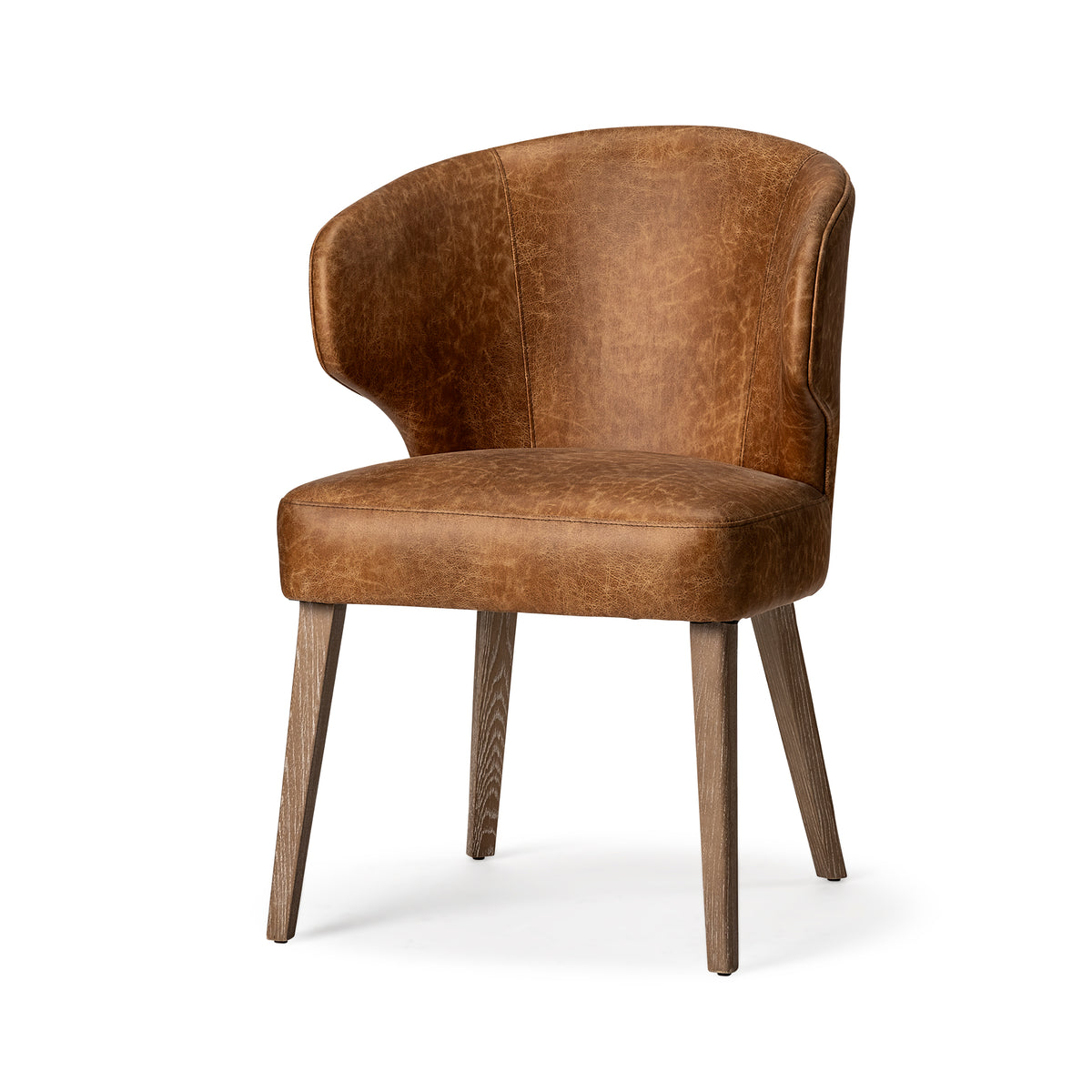 Niles Wingback Dining Side Chair | Brown Faux Leather w/ Brown Wooden-Dining Chairs-DECOROLALA